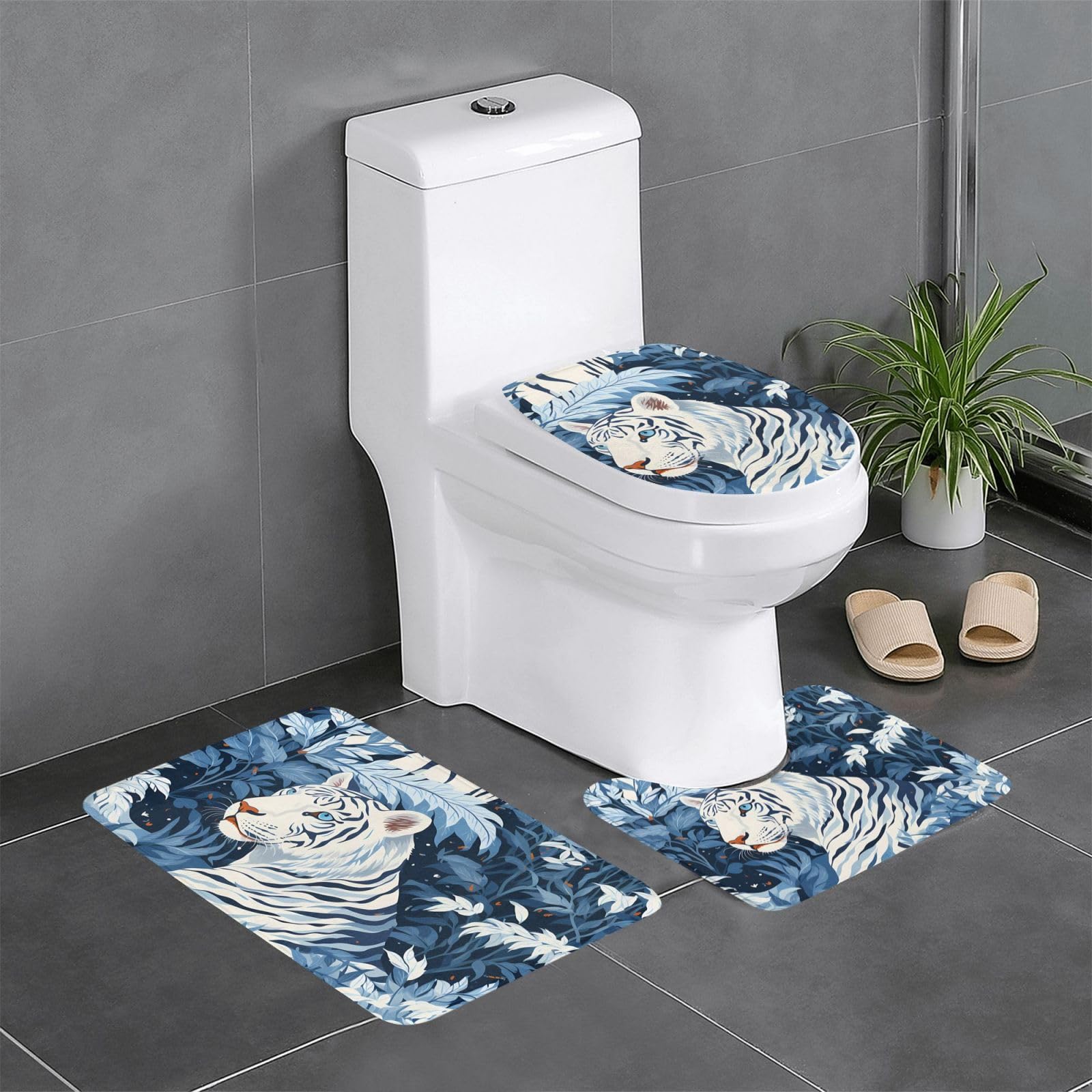 Tapis de bain séchage rapide et antidérapant motif tigre blanc neige lot de 3 haute absorption