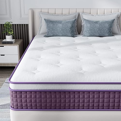 Miniatura 8 de Colchón híbrido King de 10 pulgadas, colchón tamaño King en caja, colchón de espuma de felpa con bobinas en bolsillos individuales, aislamiento de