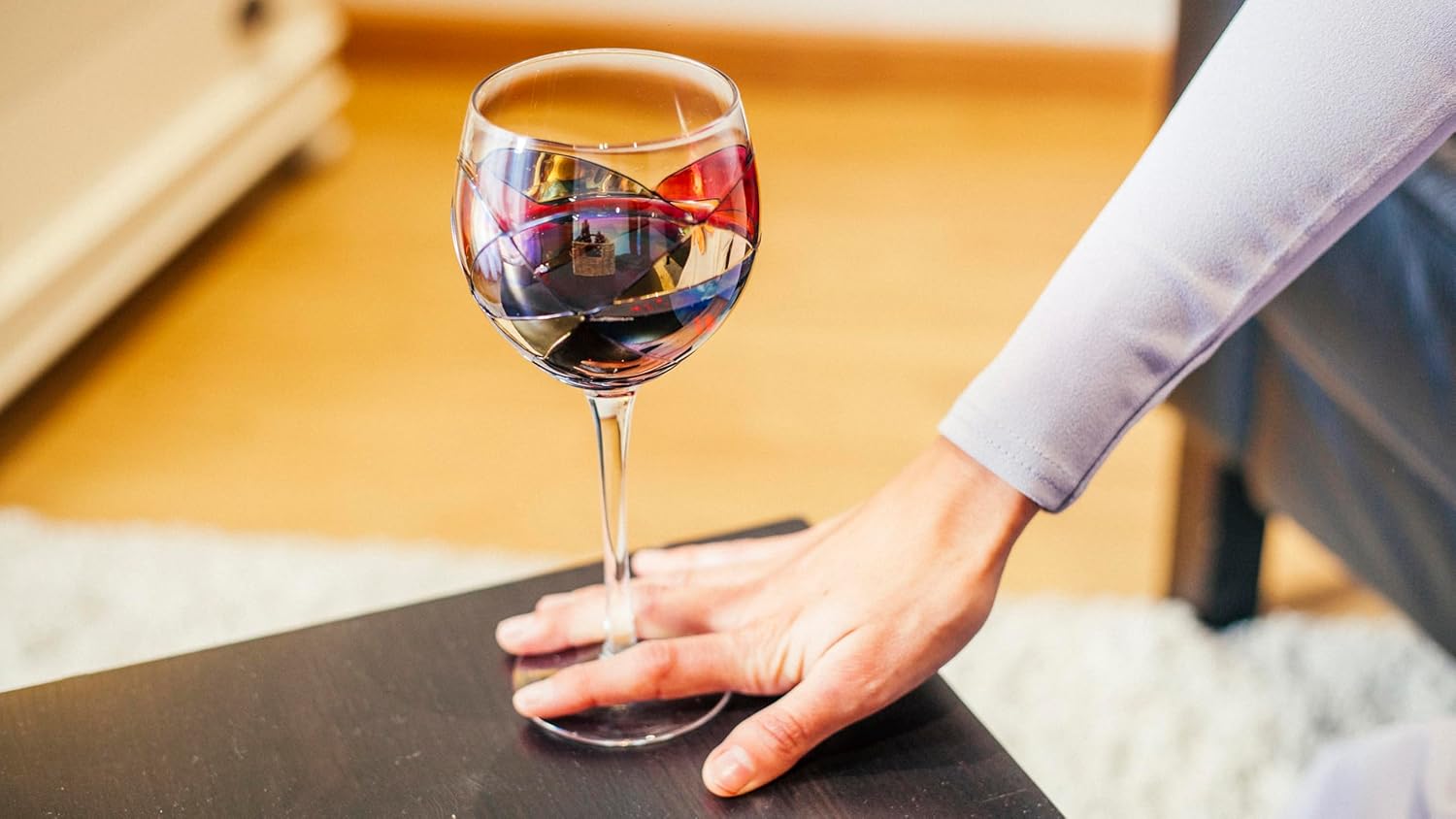 Victoria Barcelona Wine Glasses Hand-Painted Stemmed 14 oz Luxury Gift Women & Men Unique Art Gaudi Inspired by Sagrada Familia Red Murano Stained Glass Christmas Wedding Birthday Anniversary (Set 2)