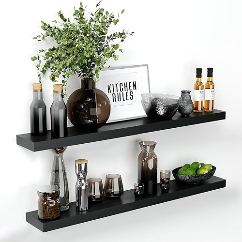 Vista 86 de Homeforia Estante flotante de nogal de 12 pulgadas, estantes flotantes pequeños de madera real maciza de alta gama de 12 pulgadas para montaje