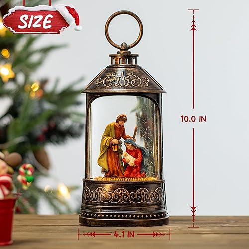 Vista 6 de Linterna de Globo de Nieve Escena de Natividad, Globo de Nieve de Navidad de Natividad Iluminado con Purpurina con Música, Decoraciones Musicales