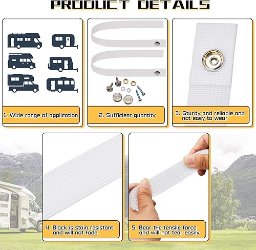 Miniatura 4 de Windyun 2 correas para puerta de caravana con 4 broches de botón de 18 pulgadas, correa de puerta corrediza para cámper RV con correa de escalera de