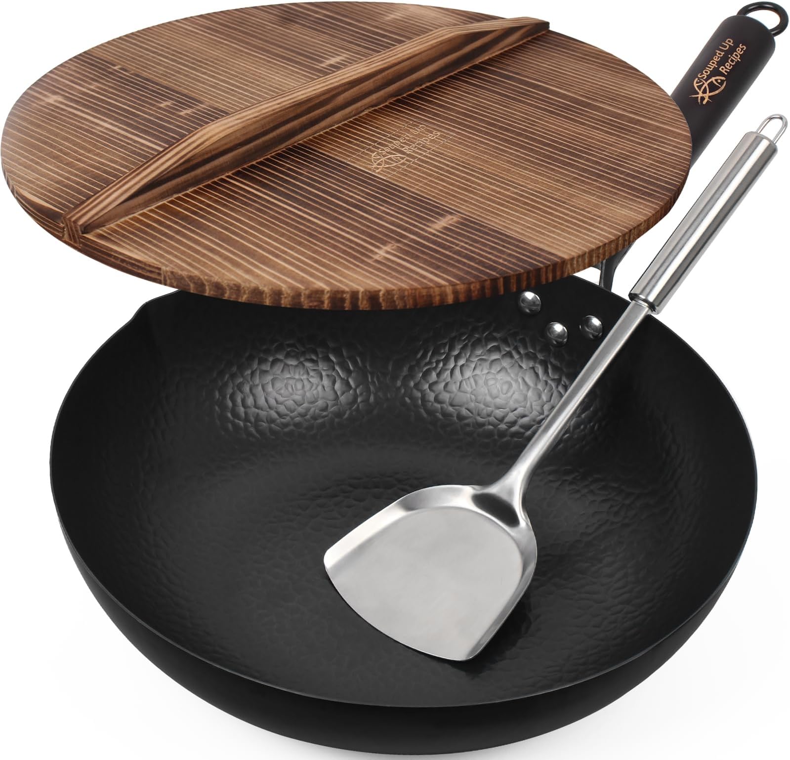 13.4 Inch Carbon Steel Wok For Electric, Induction and Gas Stoves (Lid, Spatula and User Guide Video Included)