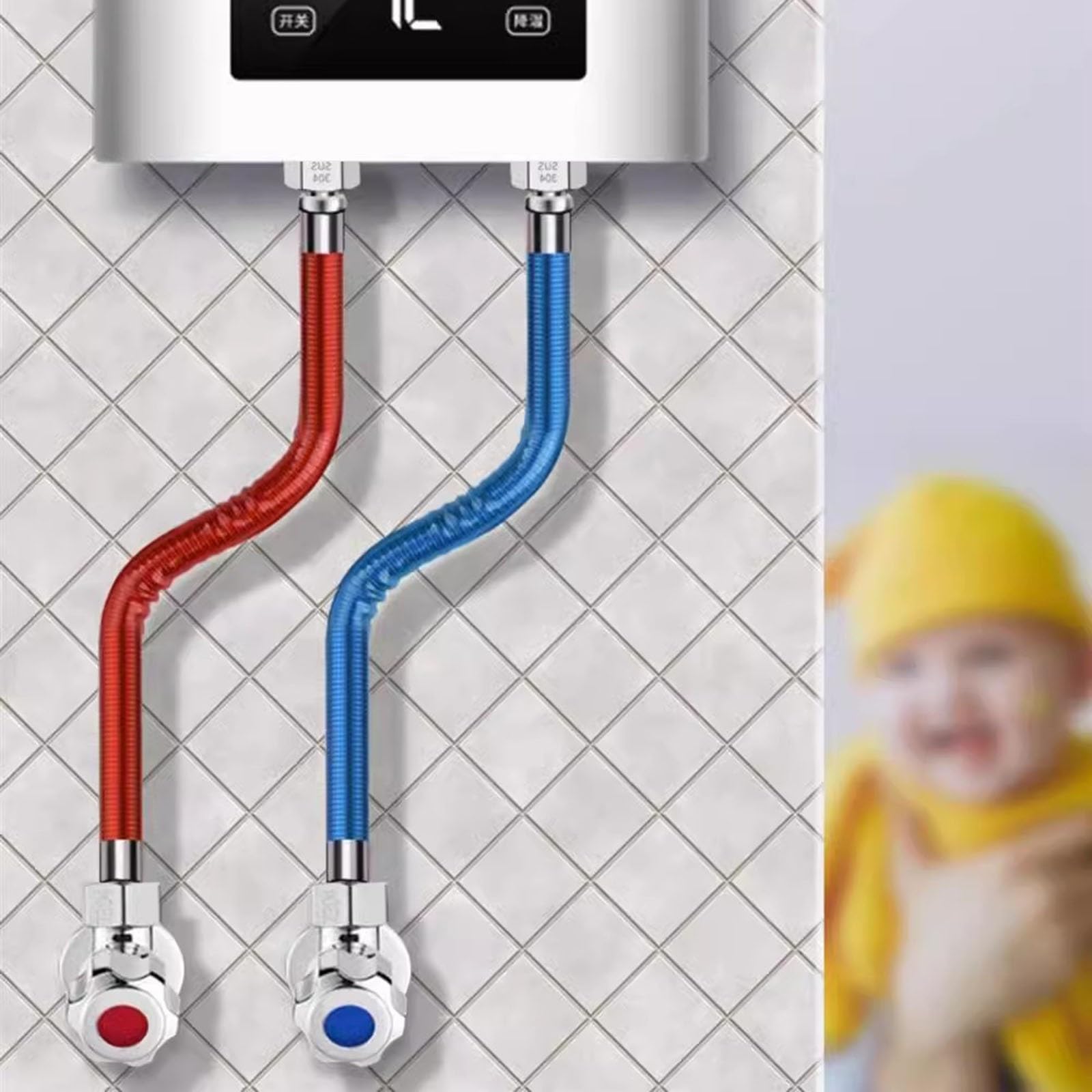 Manguera De Acero Inoxidable del Calentador De Agua, Manguera Flexible del Calentador De Agua 304 Tubería De Plomería De Acero Inoxidable(Red,4m)
