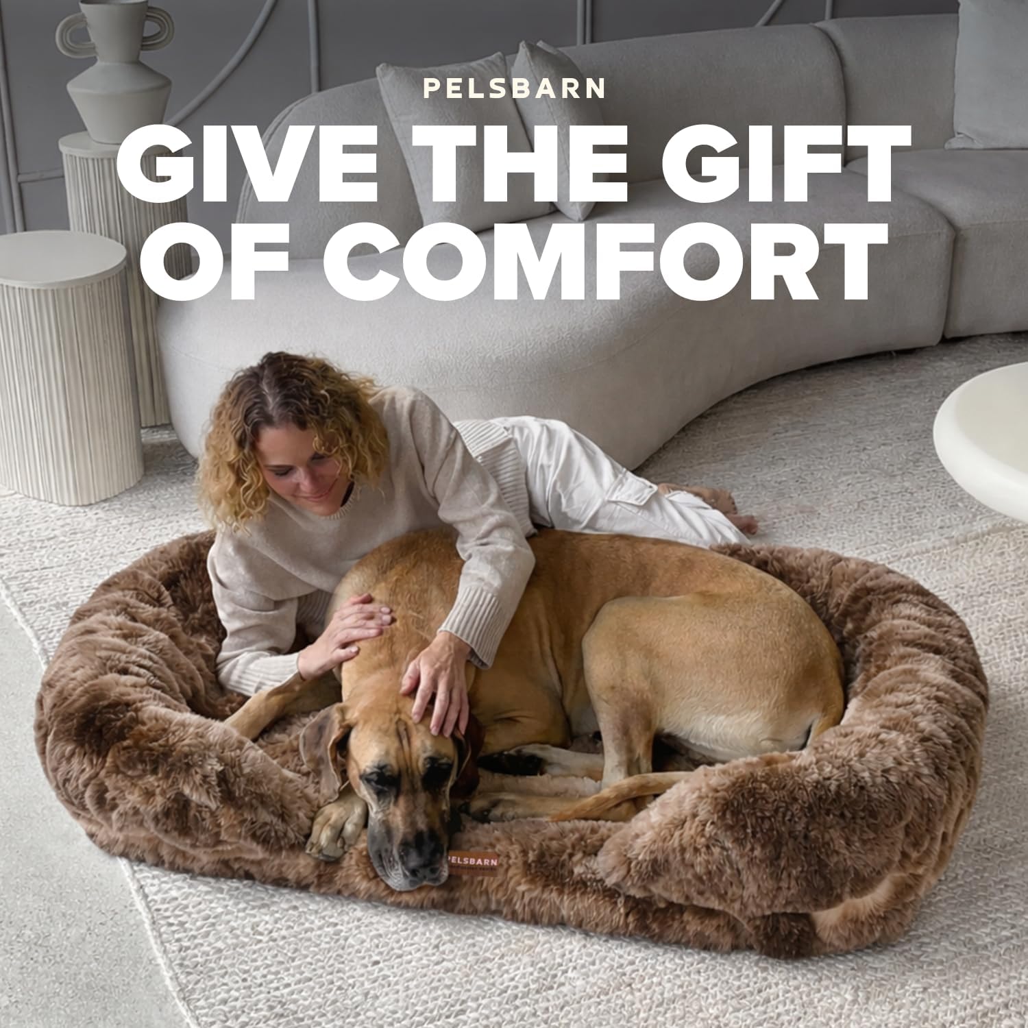 Pelsbarn Luxurious Orthopedic Dog Bed - X-Large (47.24" x 31.49") Therapeutic Joint Support Pet Bed - Velvety Soft Removable Washable Cover - Brown