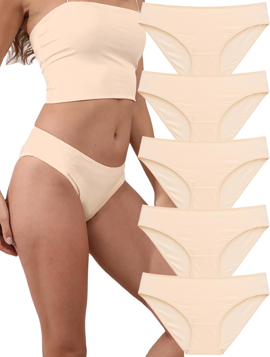 Womens Underwear Cotton, Panties for Women Breathable, Full Coverage Bikini Underwear, Low Rise, 5-Pack