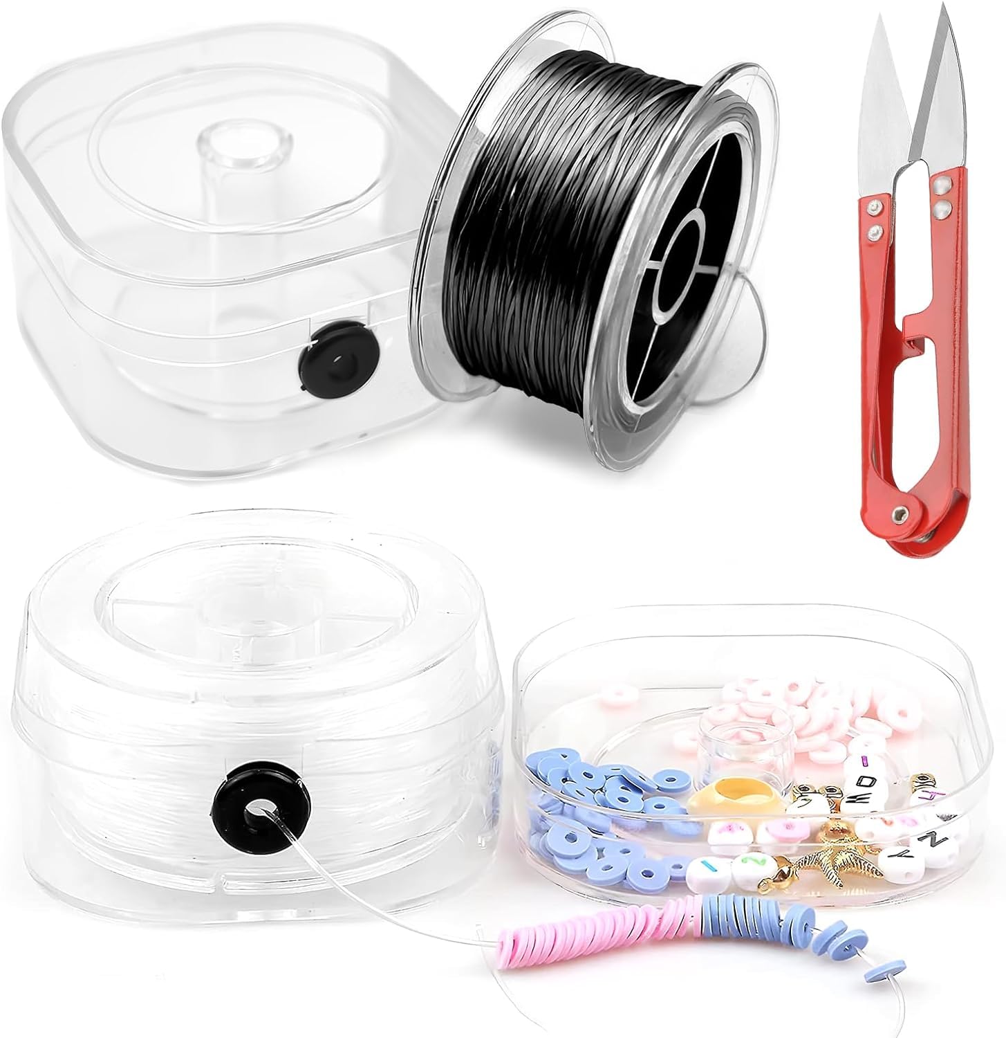 Occewoker Elastic String for Bracelets, 2 Rolls 0.8mm Crystal Elastic Stretch Thread, 220 Yards Elastic Beading Thread for Craft, Beading, Jewelry, Necklace Making (White, Black), LH-AE-0027