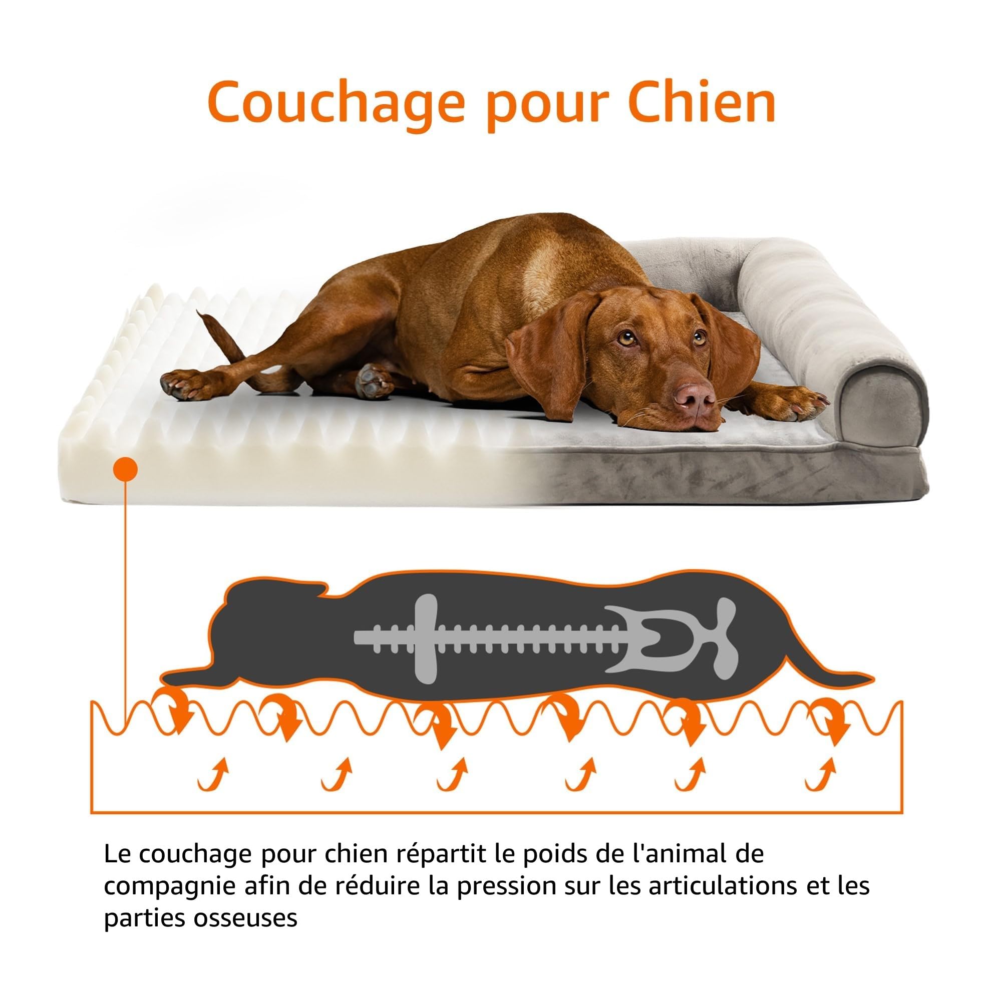 Amazon Basics Lit extra large avec soutien en forme de U pour chien avec housse amovible et lavable, Taupe, 112 x 89 x 20 cm (L x W x H)