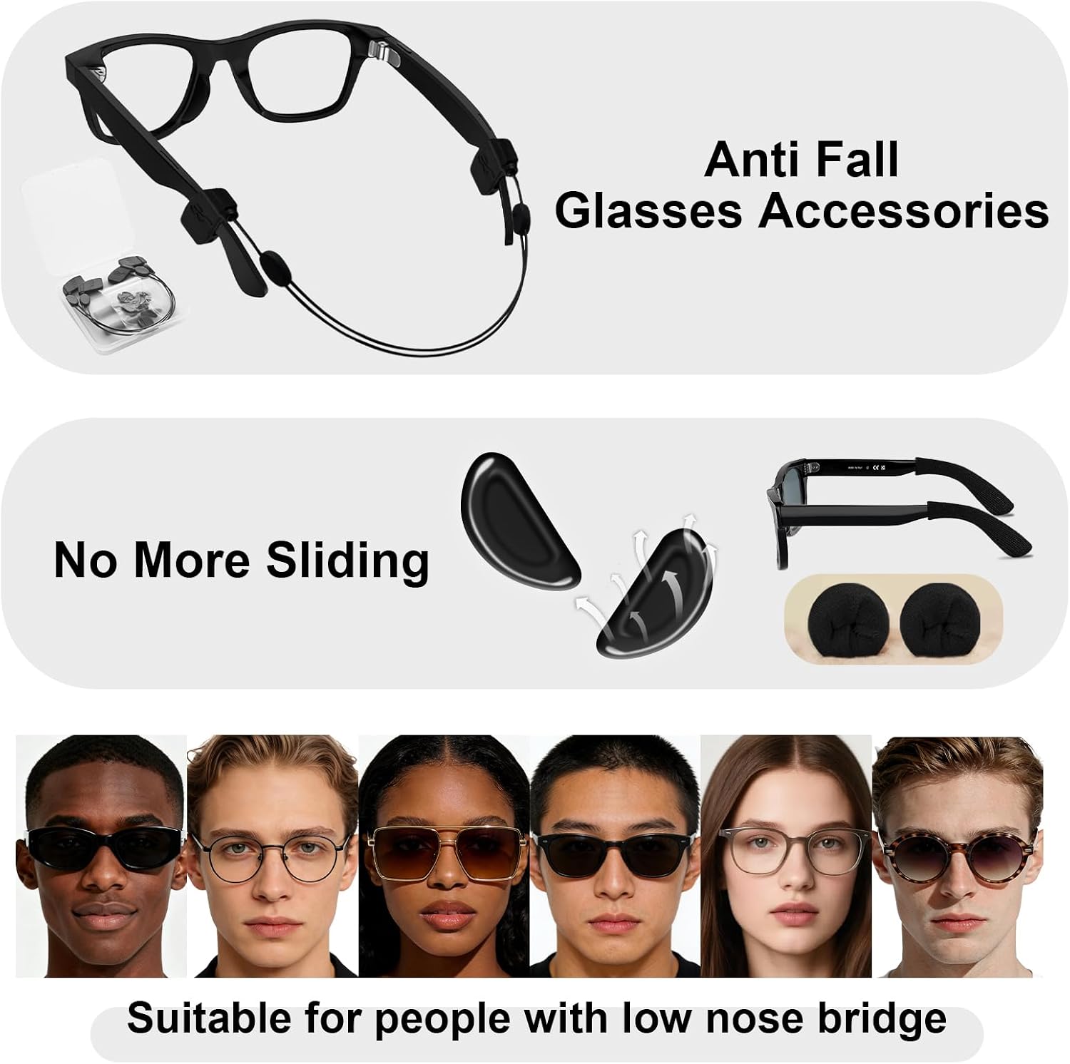 Glasses Accessories for Rayban Meta Gen 2/Gen 1/Oakley and XREAL/VITURE/RayNeo/Rokid XR/AR/AI Smart Glasses, 2Pcs Adjustable Anti Slip Glasses Strap for Sports, Silicone Nose Pads, Ear Cushions image 5