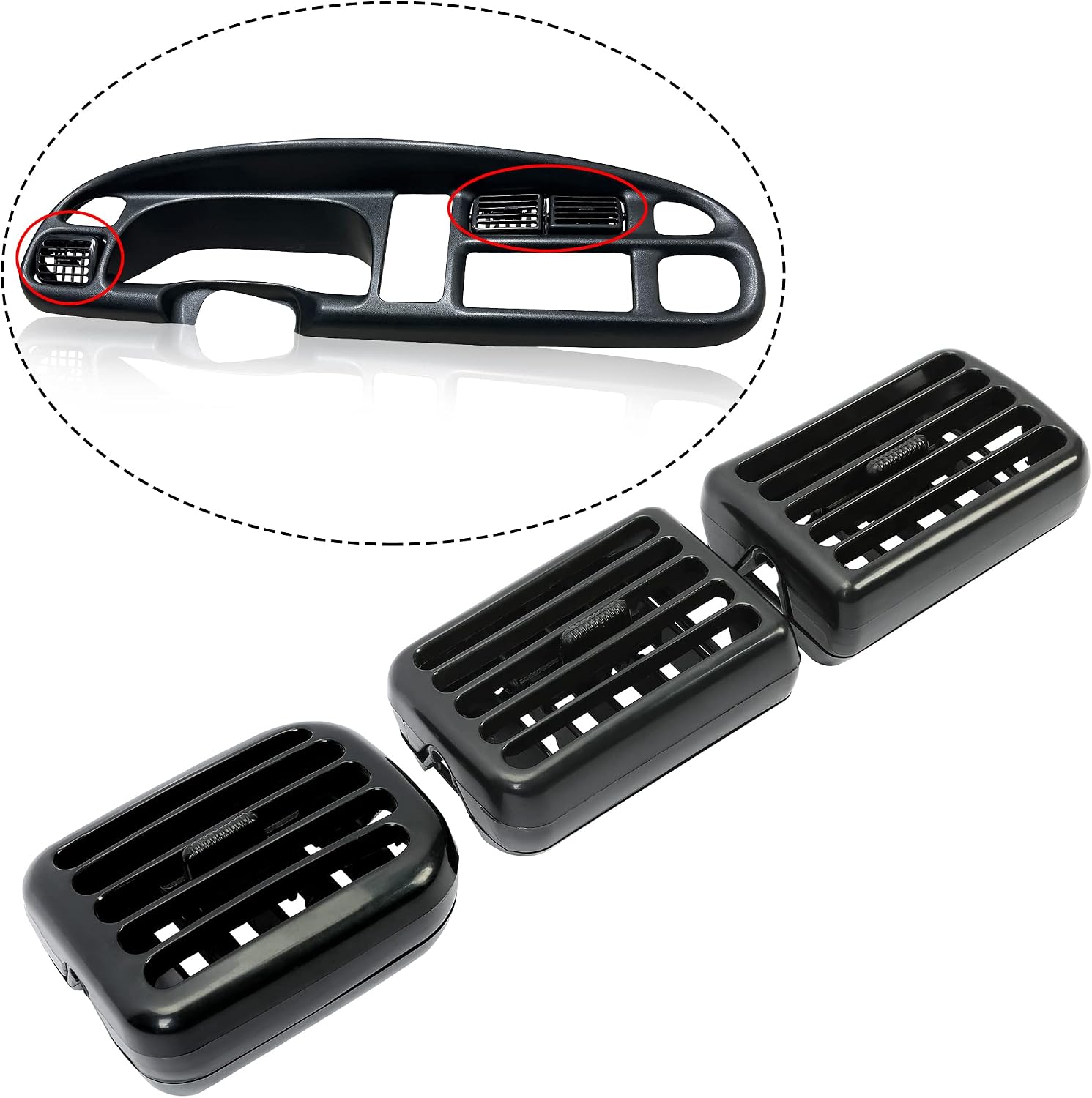 KUAFU A/C Air Heater Dashboard Bezel Vents Compatible with 1998-2002 Dodge Ram 1500 2500 3500 3PCS Replacement for 5GK51DX9AA 5EU11DX9AB Black Plastic