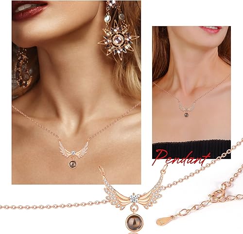 Miniatura 3 de Hoarosall El juego de regalos de rosas preservadas incluye collar de plata de ley 925 con texto en inglés I Love You 100 idiomas con diseño de ángel