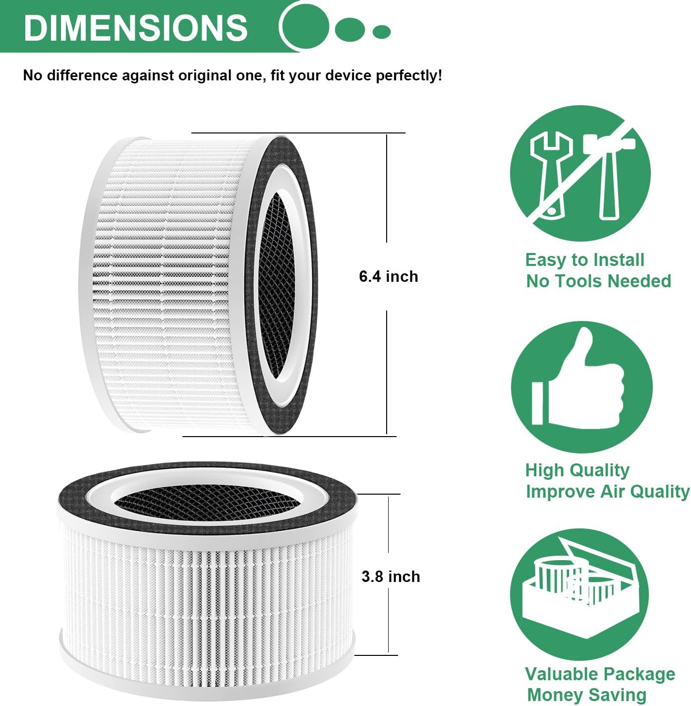 2-Pack Fillo/Allo Replacement Filter Compatible with Afloia Fillo and Mooka Allo Air Purifier, 3-in-1 H13 True HEPA Filter