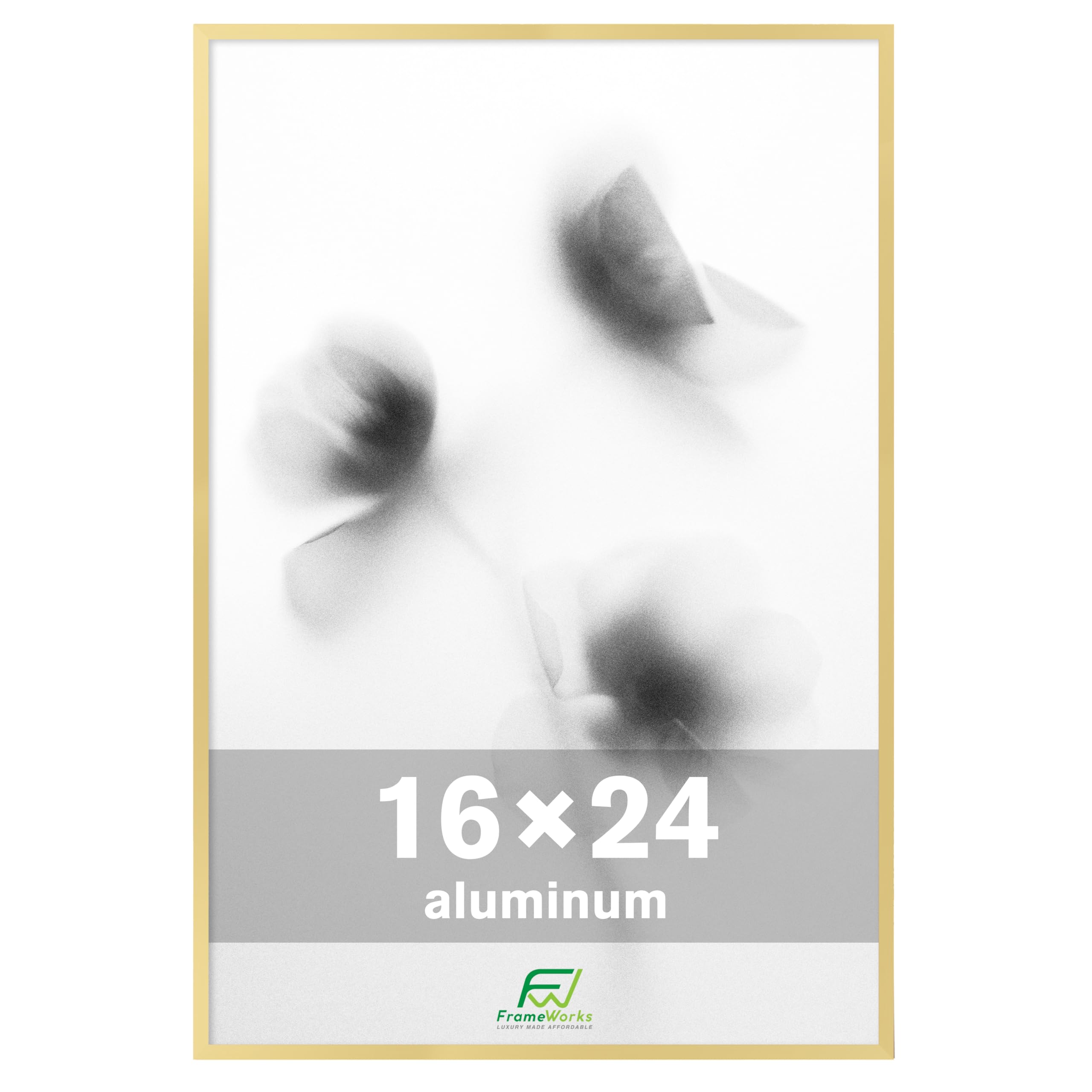 frameworks 16x24 brushed aluminum poster frames – modern brushed metal design w/shatterproof plexiglass, perfect for posters, artwork, paintings, wall displays – home or office decor, gold - 1 pack