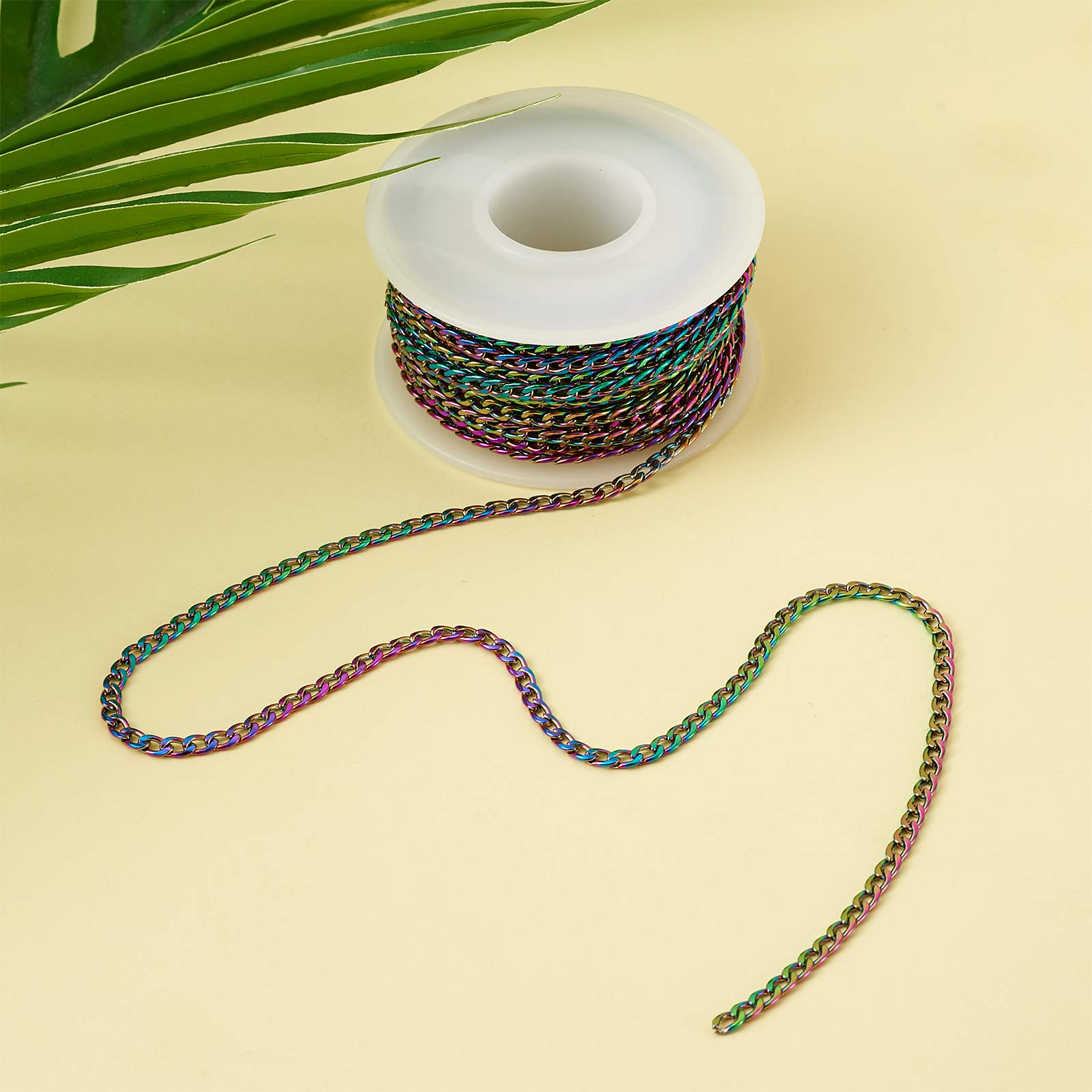 Bunte Kettenglied-Rollen, Handarbeit Farbe Kette ， 16FT 304 Edelstahlketten, ungeschweißt, Bunte Drehglieder mit Spule for die Schmuckherstellung