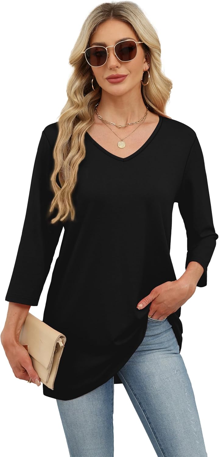 OFEEFAN 3/4 Length Sleeve Womens Tops Dressy Casual Plus Size Tunics to Wear with Leggings - Image 3