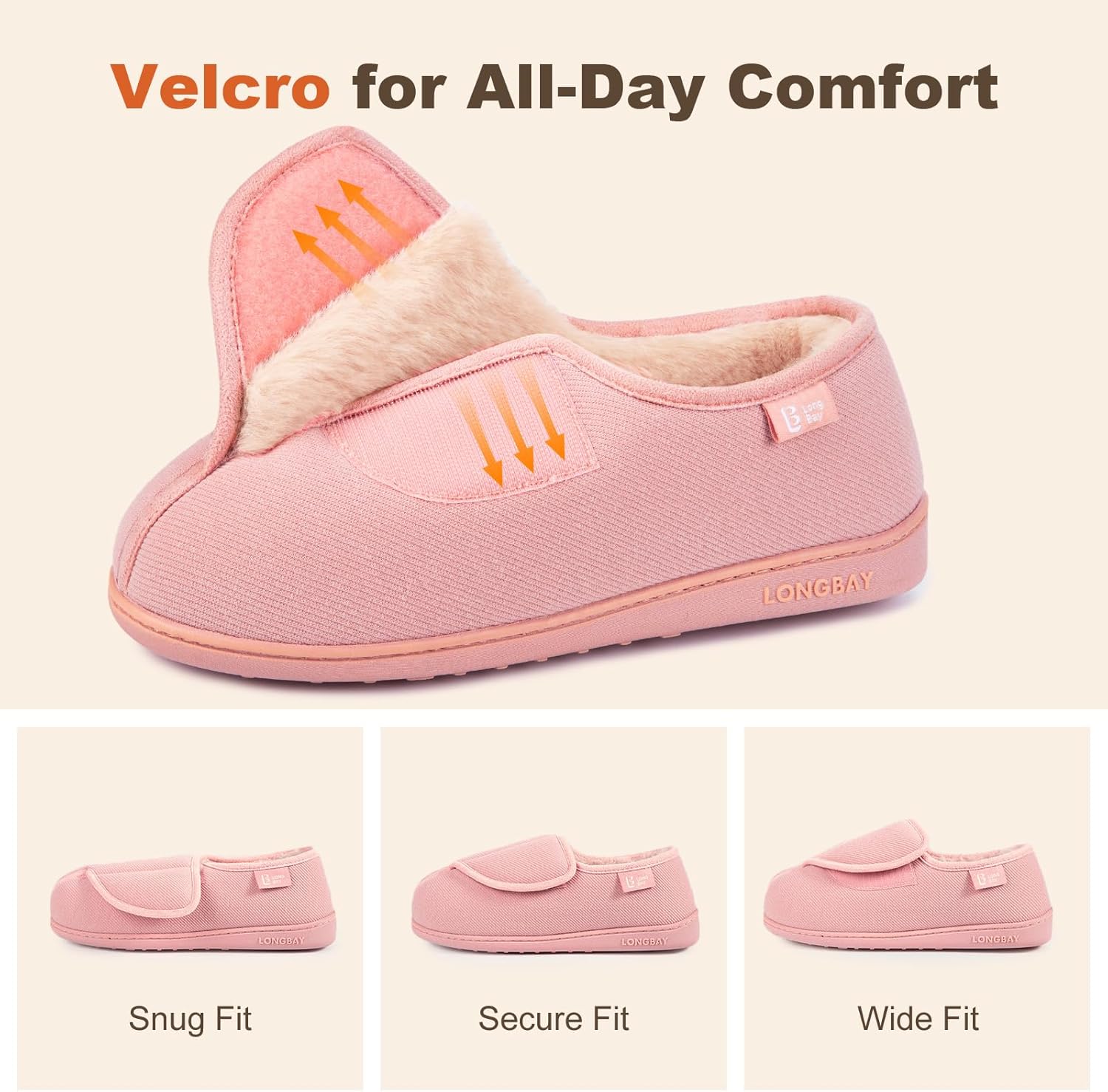 LongBay Womens Adjustable Slippers Memory Foam Cozy Wide Diabetic House Shoes Edema Orthopedic Neuropathy Indoor Outdoor - Image 3