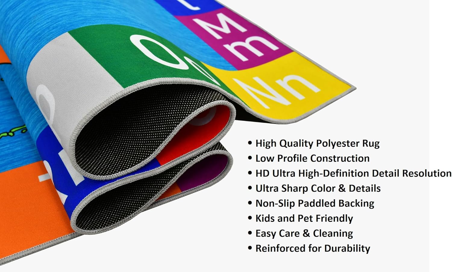 HR Printed Premium Non-Slip Rubber Backing, Flat Texture USA Alphabet Area Rug for Kids - Educational ABC Design, High-Traction Safety, and Durable Materials