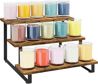 Wood Display Riser - 3 Tier Merchandise Shelves - Home Jewelry Straightener for Kitchen, Cafeteria, Fair Market, Craft Shows, Retail, Farmhouse Style Display