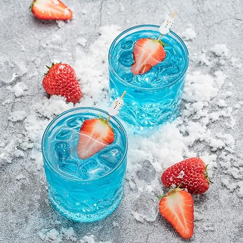 Miniatura 4 de Brochetas de Navidad de 3.5 pulgadas, 100 púas desechables de Navidad  Diseño de muñeco de nieve, palillos de dientes de bambú blanco, resistentes,