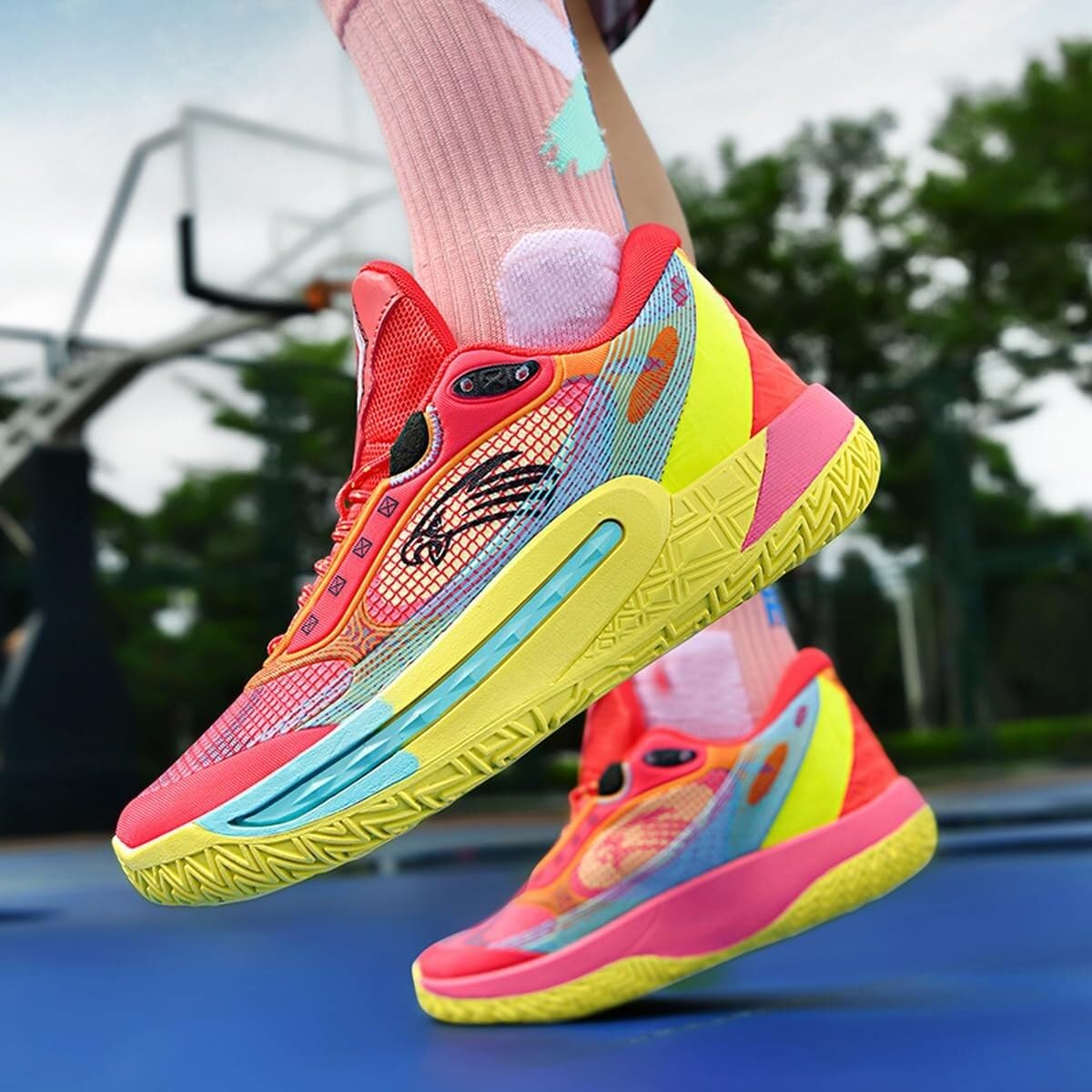 Męskie buty do koszykówki z amortyzacją i oddychalnością, antypoślizgowe buty treningowe do uprawiania sportów na świeżym powietrzu(Red,37 EU)