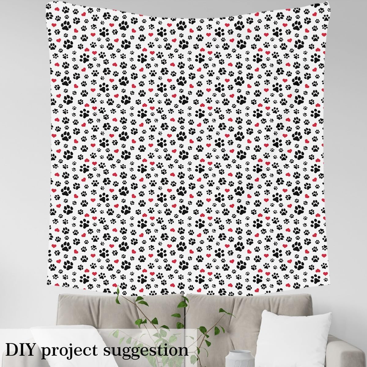 Cute Dog Paw Print Boys Girls DIY Fabric by The Yard for Kids Teens Woman Craft Lovers,Full of Hearts Kawaii Animal Human Friends Theme,Decorative DIY Fabric for Upholstery and Home Accents,5 Yard