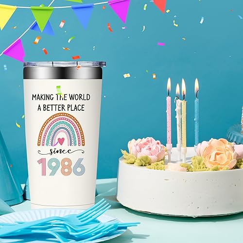 Miniatura 7 de Regalos de cumpleaños número 40 para mujer, decoraciones de cumpleaños número 40 de 1986 para mujer, regalos para ella de 40 años, vaso de 20 onzas