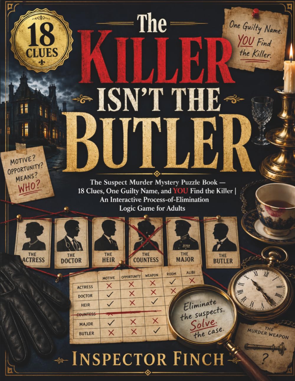 The Killer Isn't the Butler: The Suspect Murder Mystery Puzzle Book — 18 Clues, One Guilty Name, and YOU Find the Killer | An Interactive Process-of-Elimination Logic Game for Adults