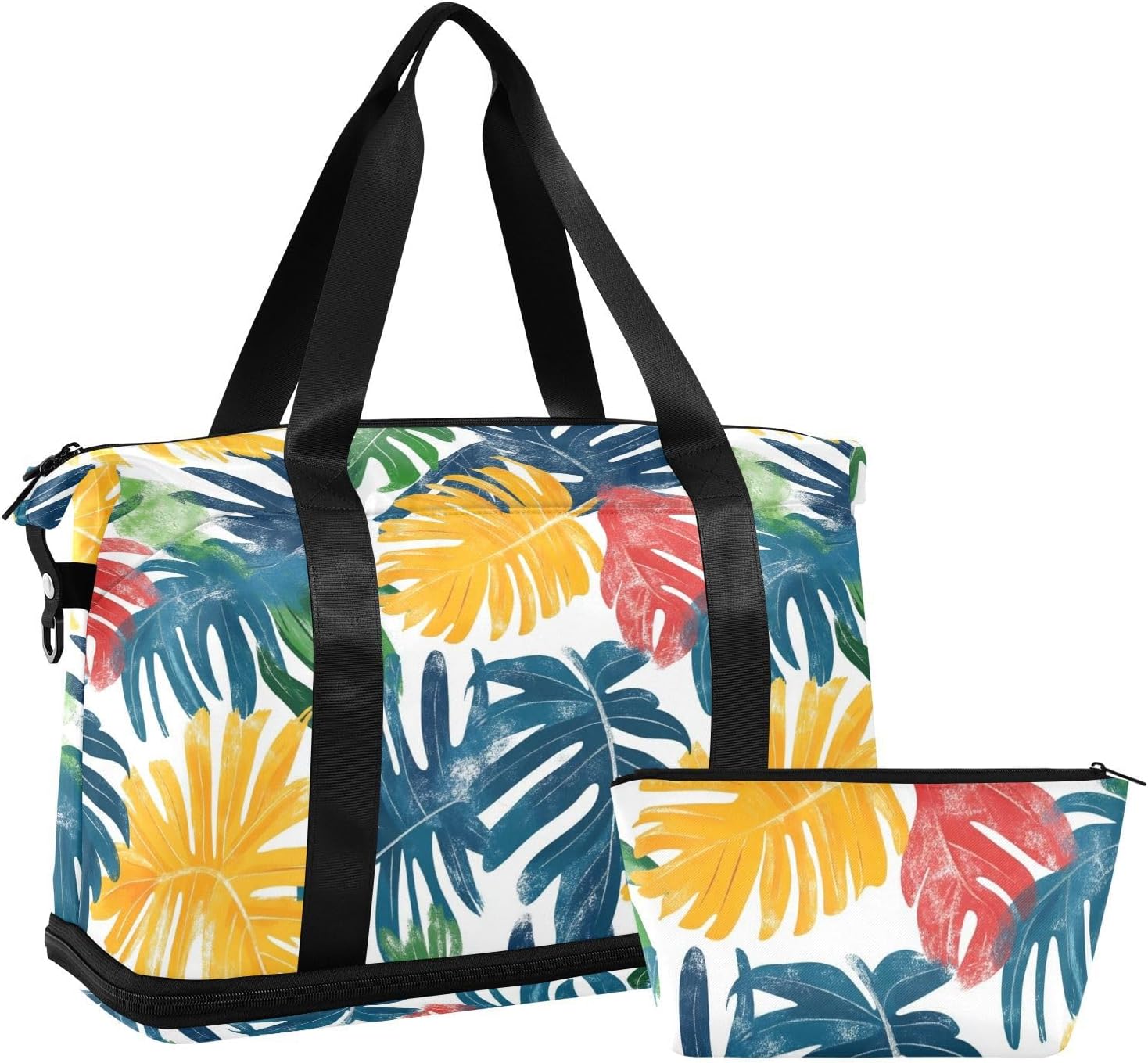 tropical leaves colorful Overnight Travel Duffel Bags Overnight Carry On Tote and Luggage Gym Sports Duffel Bag with Adjustable Strap for Yoga Large Capacity