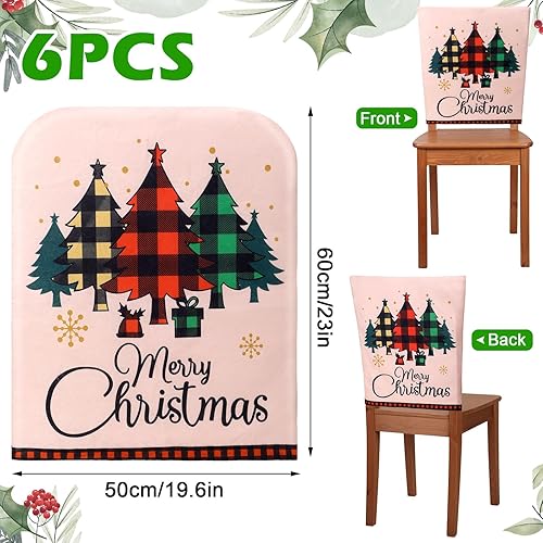 Miniatura 3 de Ganeen 6 fundas para sillas de Navidad, sombrero de Papá Noel, zapatos de elfo, de fieltro a cuadros, fundas para sillas de comedor de Feliz