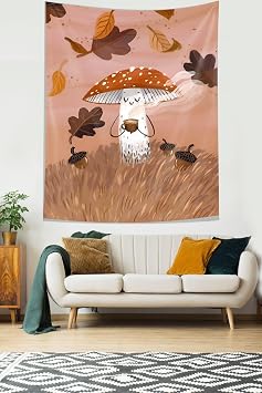 Pelangi Kahve  en Mantar Sonbahar Yapraklar  Leke Tutmaz Kuma  Duvar  rt s  Duvar Hal s  Tapestry PNTR125, 140 x 140