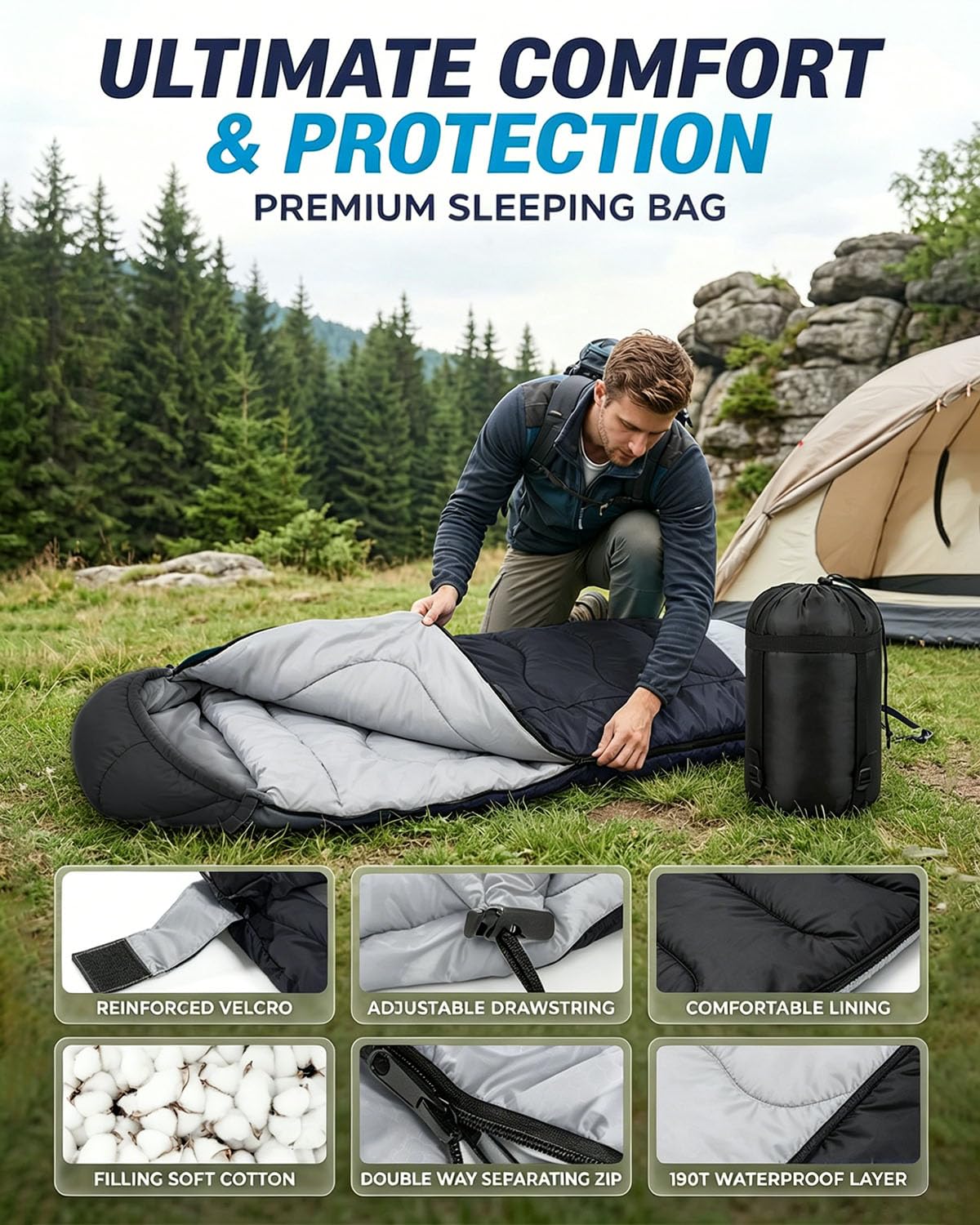Maraiss Warm 3-4 Season Sleeping Bag for Adults & Teens, Compact & Lightweight - Image 6