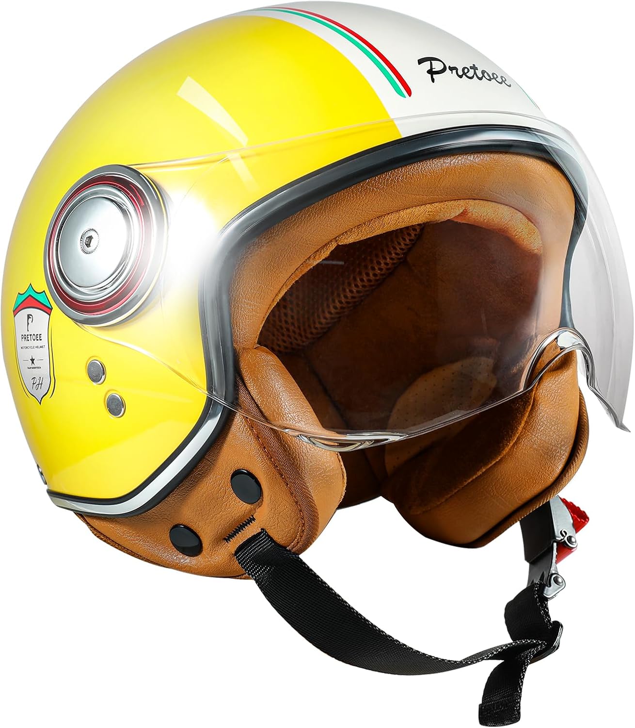 Open Face Motorcycle Helmet with Visor, Adults Retro Moped Helmets for Men Women, Vintage Half Face Motorcycle Helmet for Scooter Chopper Cruiser, DOT Approved