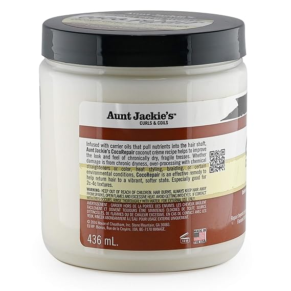 Aunt Jackie's Coconut Creme Recipes Coco Repair Deep Hair Conditioner, Delivers Nourishment, Stops Damage, Breakage for Natural Curls, 18 oz