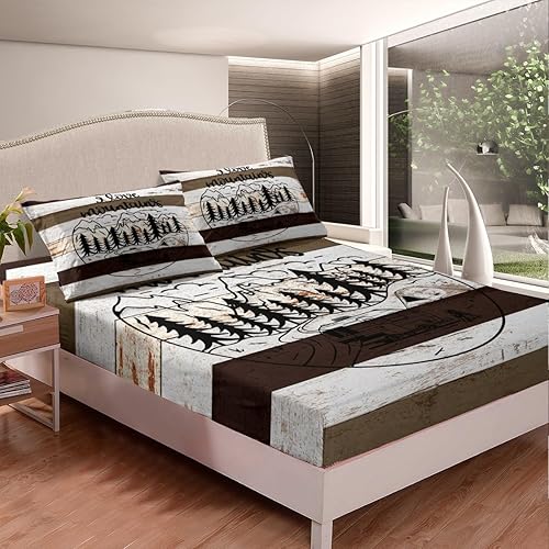 Vista 52 de Camper Decor Sábanas de cama Happy Camping, sábana bajera ajustable de campamento con juego de cama de montaña, juego de cama de verano para Multi 04