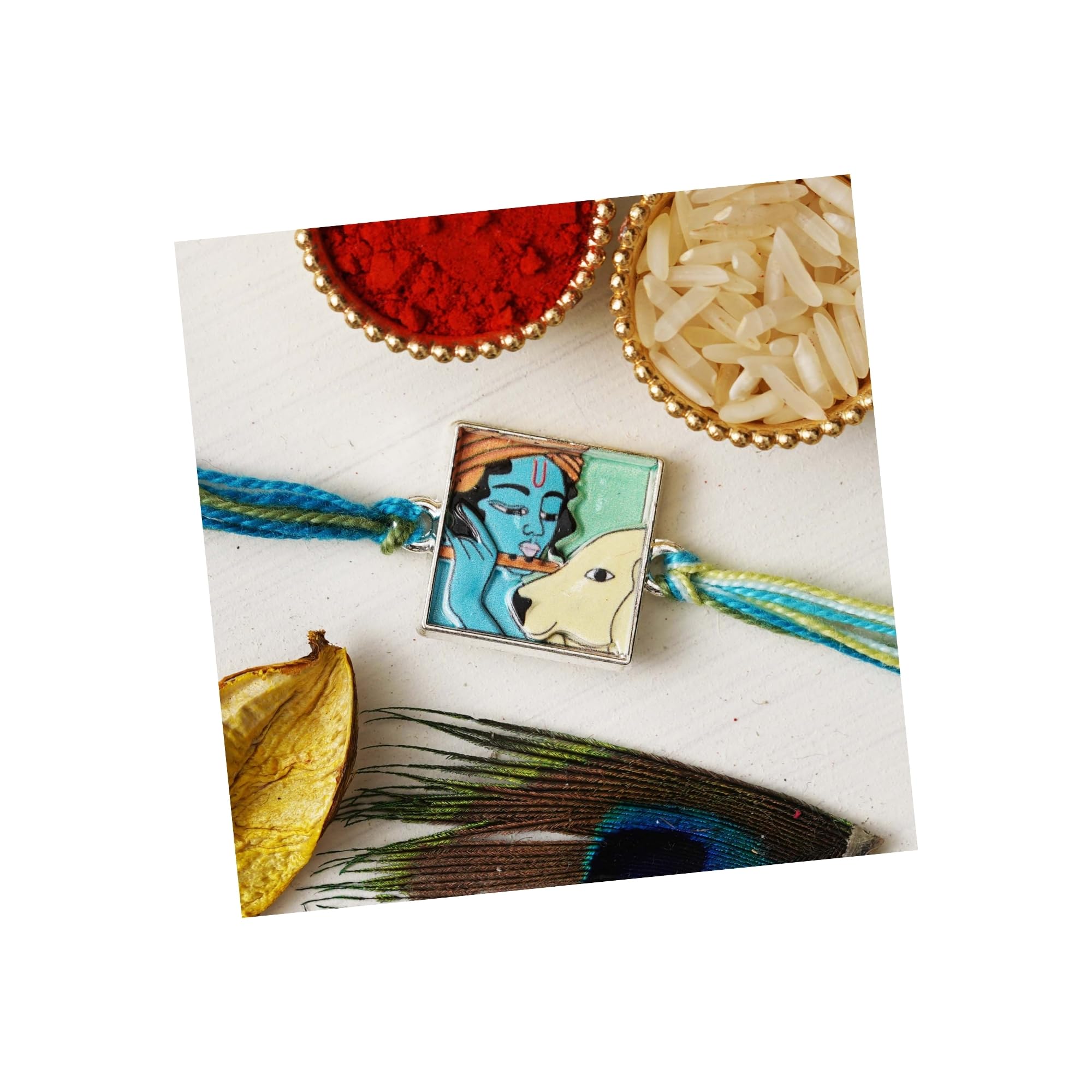eCraftIndia Krishna Playing Flute with Cow Religious Rakhi for Brother with Roli Chawal Pack (B0D4QW18N9) Amazon Price History, Amazon Price Tracker