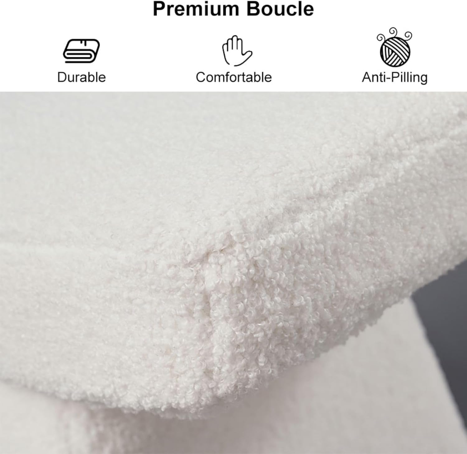 homary Vanity Stool Boucle Curve Ottoman, Plush Upholstered Foot Stool for Lving Room, High-Resilience Foam Chair for Bedroom, Entryways (White)