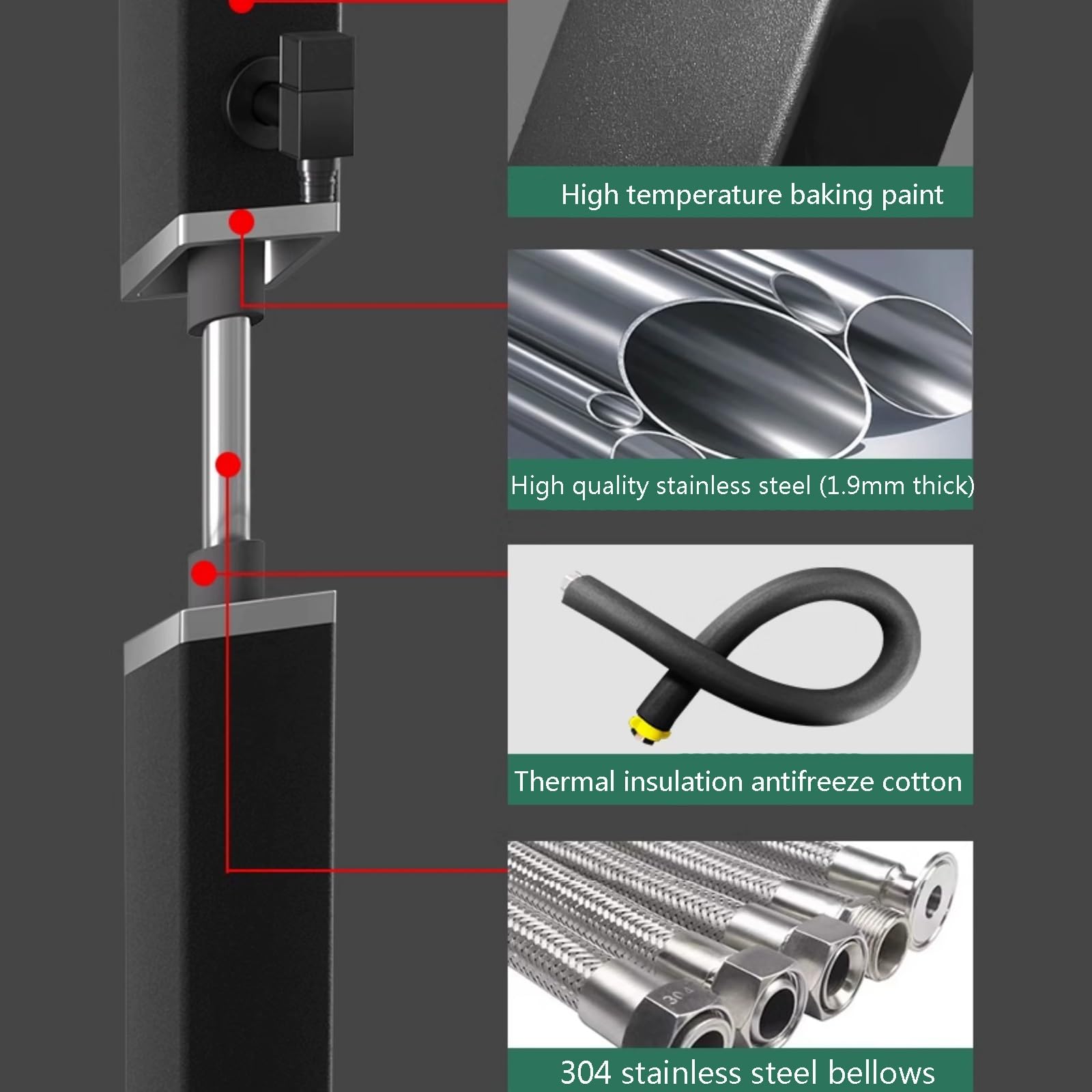 Grifo Doble de Acero Inoxidable 304 Tipo G para riego Exterior, diseño Moderno, Ideal para terrazas, Patios y macetas.