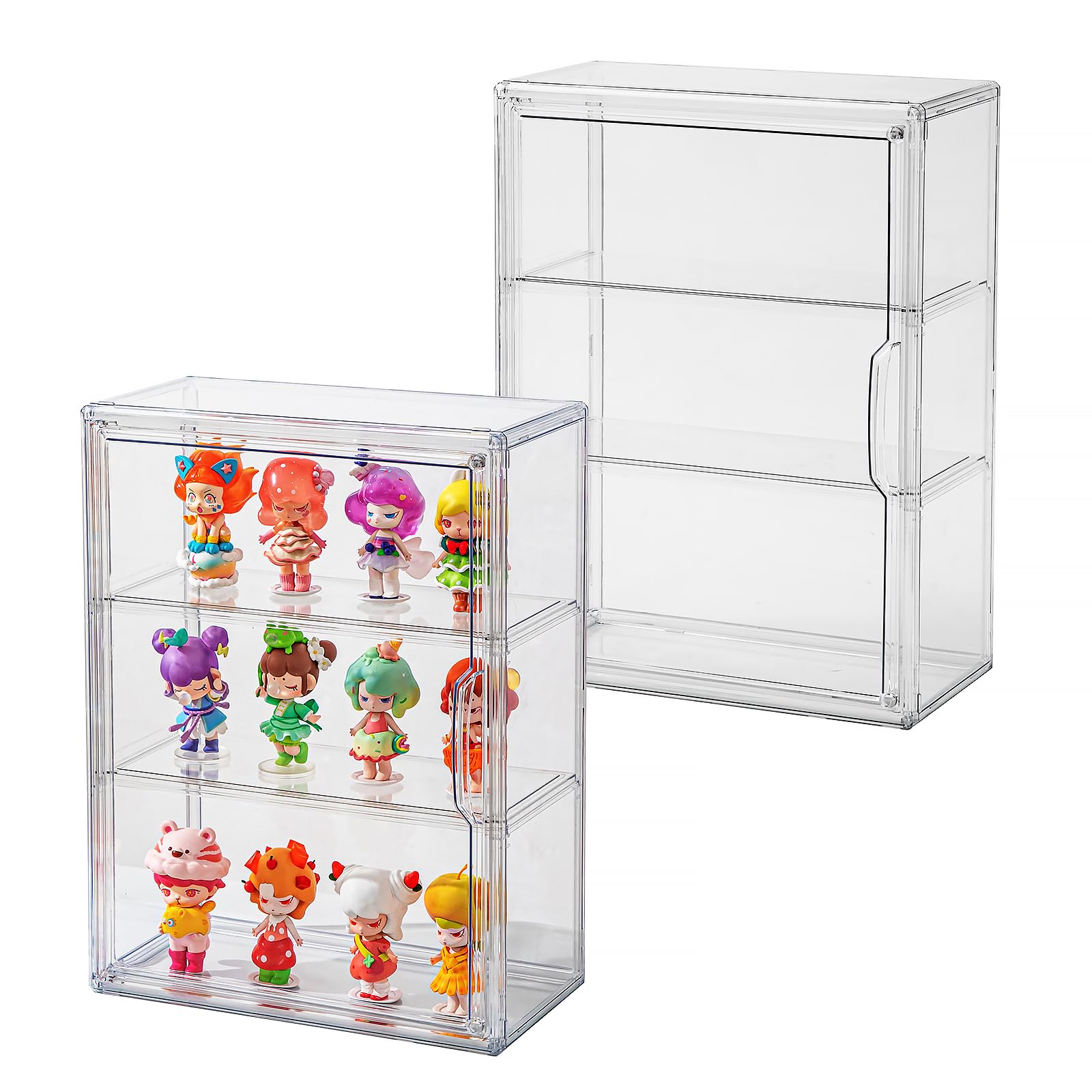 Clear Display Case for Figures with Magnetic Door, Acrylic Display Cases for Collectibles, 3Tiers Acrylic Storage Organizers Box, Desktop or Wall-Mounted Showcase for Collectibles Action Figure (1)