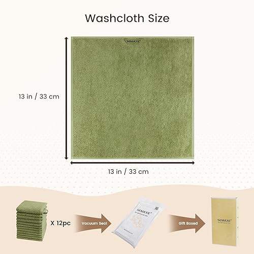 Miniatura 148 de SEMAXE Juego de 12 toallas de 100% algodón, 13 × 13 pulgadas, toallas suaves amarillas para la cara – súper absorbentes y de secado rápido, paño
