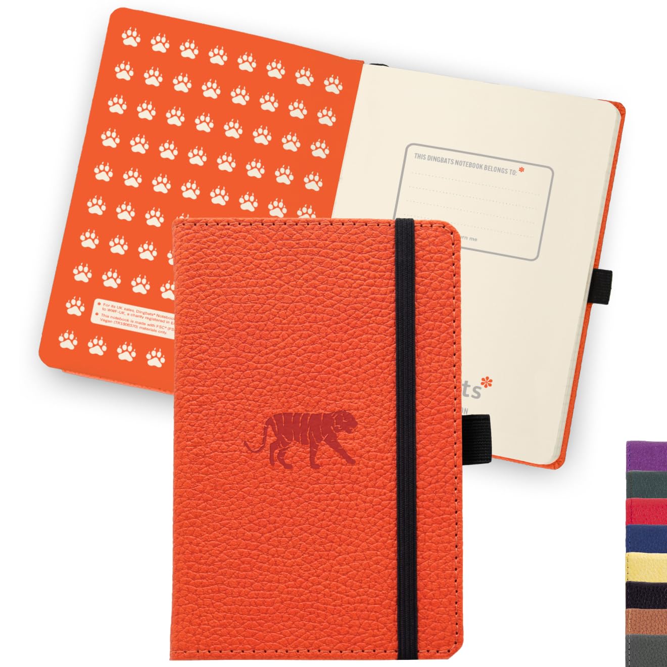 Dingbats - Wildlife Cuaderno De Bolsillo Cuadriculado, Tigre Anaranjado, A6 - Cuaderno De Tapa Dura - Papel Crema, De 100 Gsm, A Prueba De Tinta