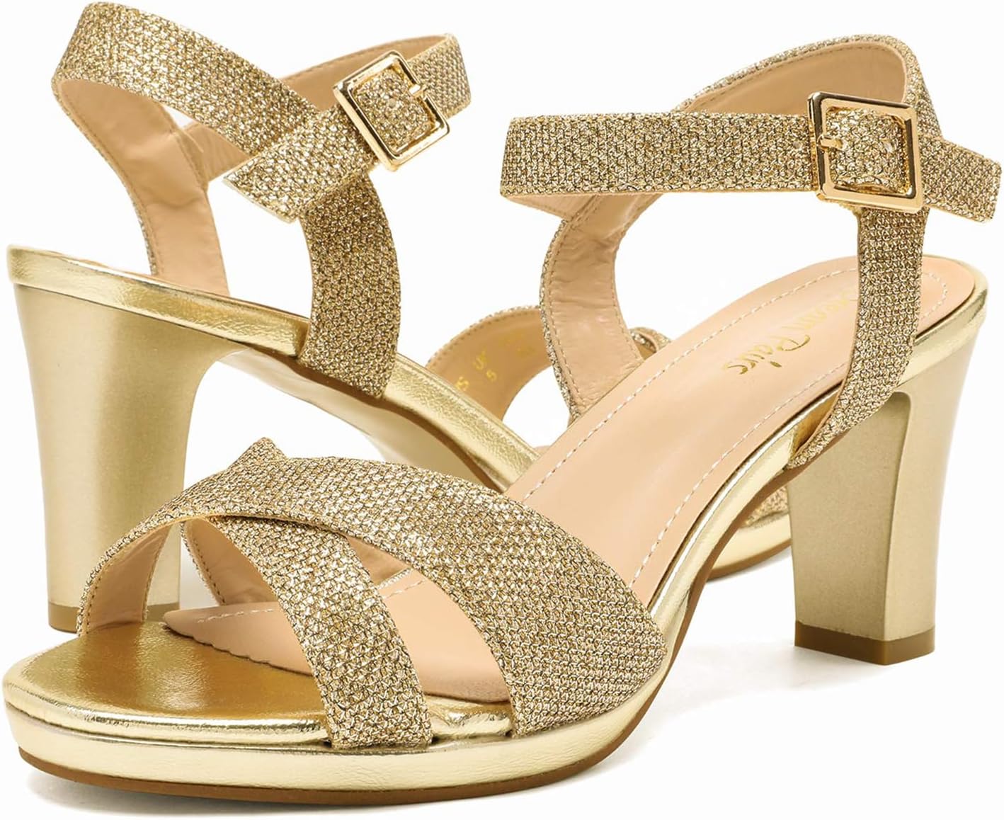 DREAM PAIRS Women's Chunky Heels Open Toe Ankle Strap Sparkly Heels Pump Sandals - Image 6