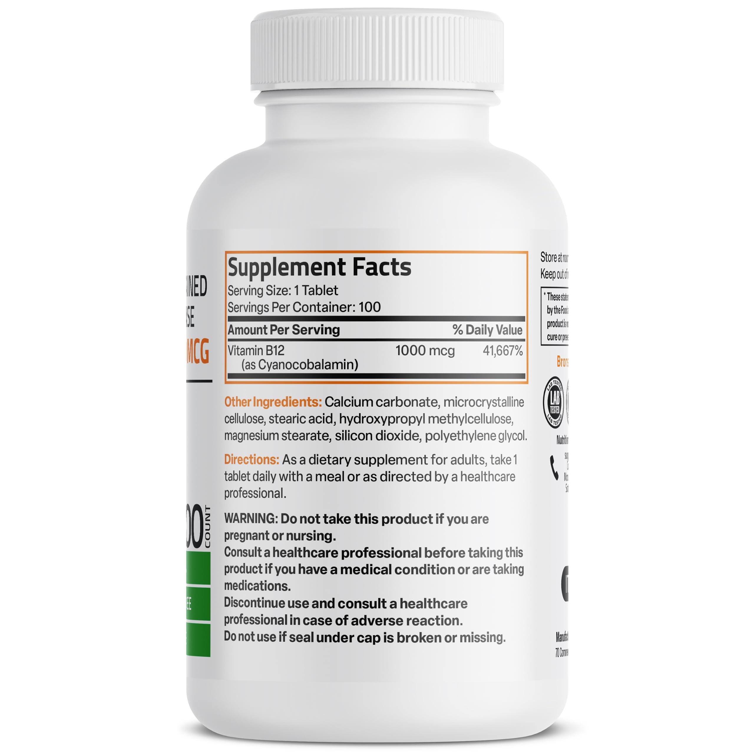 Bronson Vitamin B12 1000 mcg Sustained Release, Energy Support, 100 Tablets — Amazon image 2