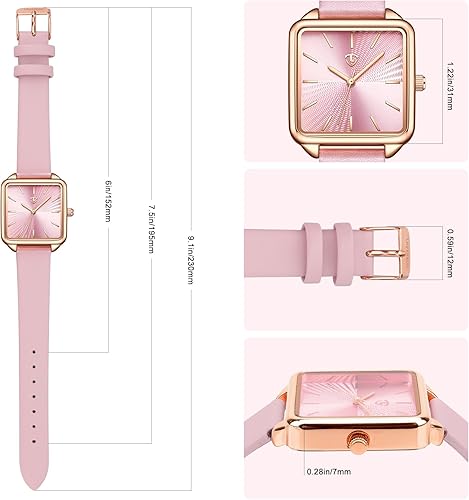 Miniatura 6 de Relojes para mujer, reloj cuadrado de cuero para mujer con elegante diseño de esfera elegante, reloj impermeable diario, reloj analógico de cuarzo