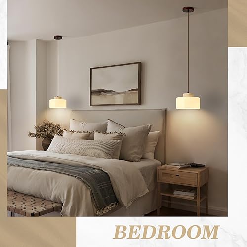 Miniatura 7 de BOKT Japanese Wabi Sabi Pendant Light Mid Century Small Bedside Wood Hanging Lamp Kitchen Island Light Fixtures Adjustable Glass Vintage Chandelier