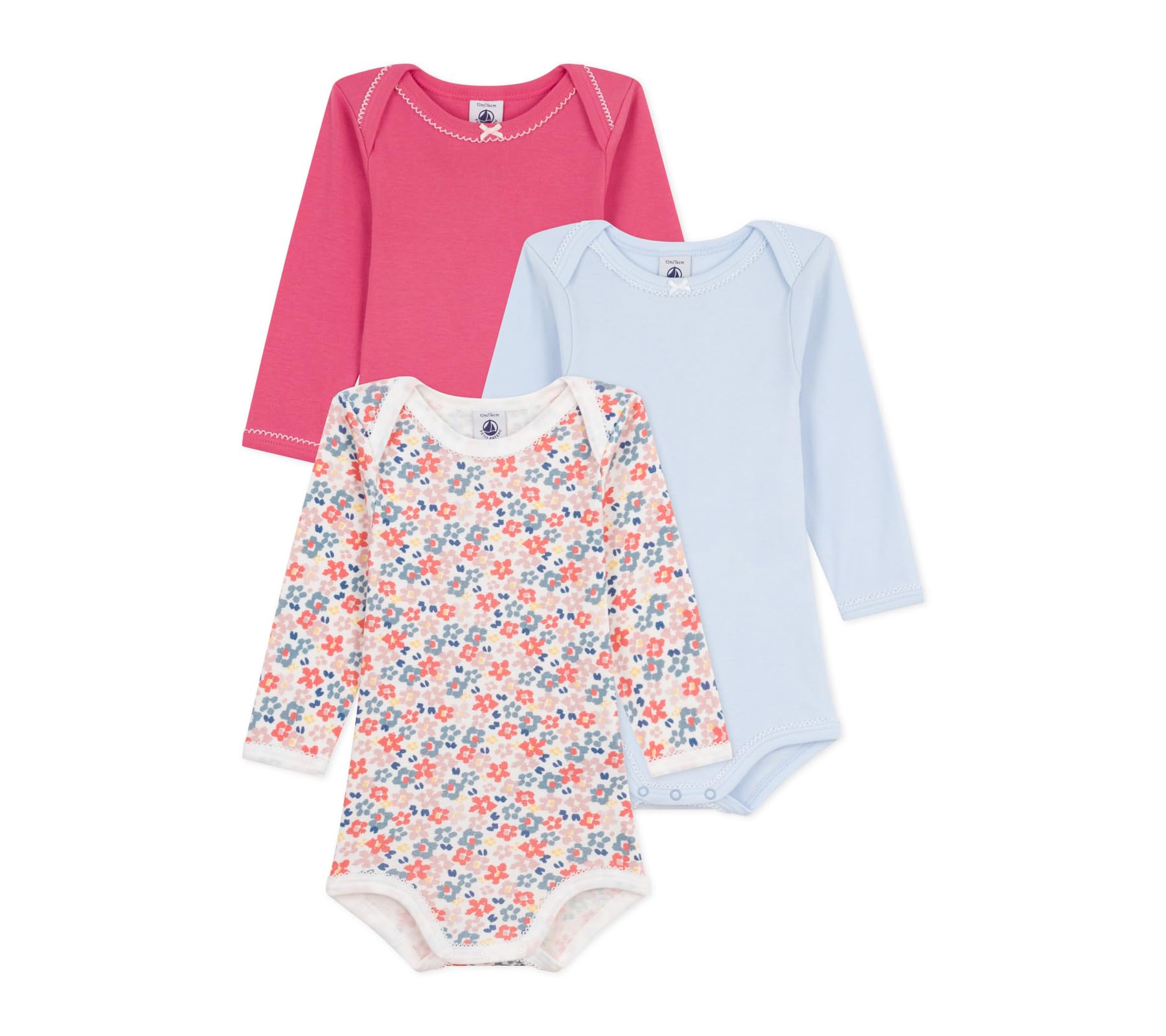 Petit Bateau Lot de bodies manches longues en coton imprimé fleuri bébé