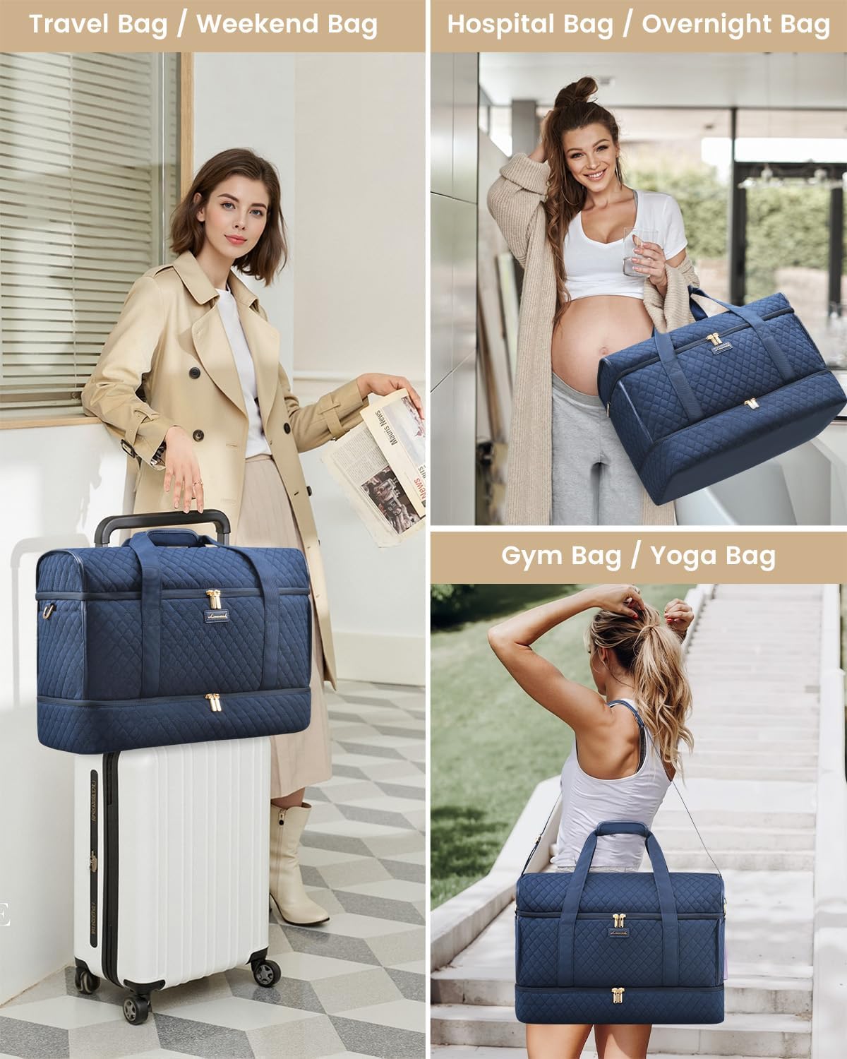 LOVEVOOK Large Travel Duffle Bag, Weekender Bags for Women With Shoe Compartment, Overnight Hospital Bag For Women Labor Delivery, Carry on Bag Personal Item Travel Bag, Yoga Gym Duffel Bag - Image 6