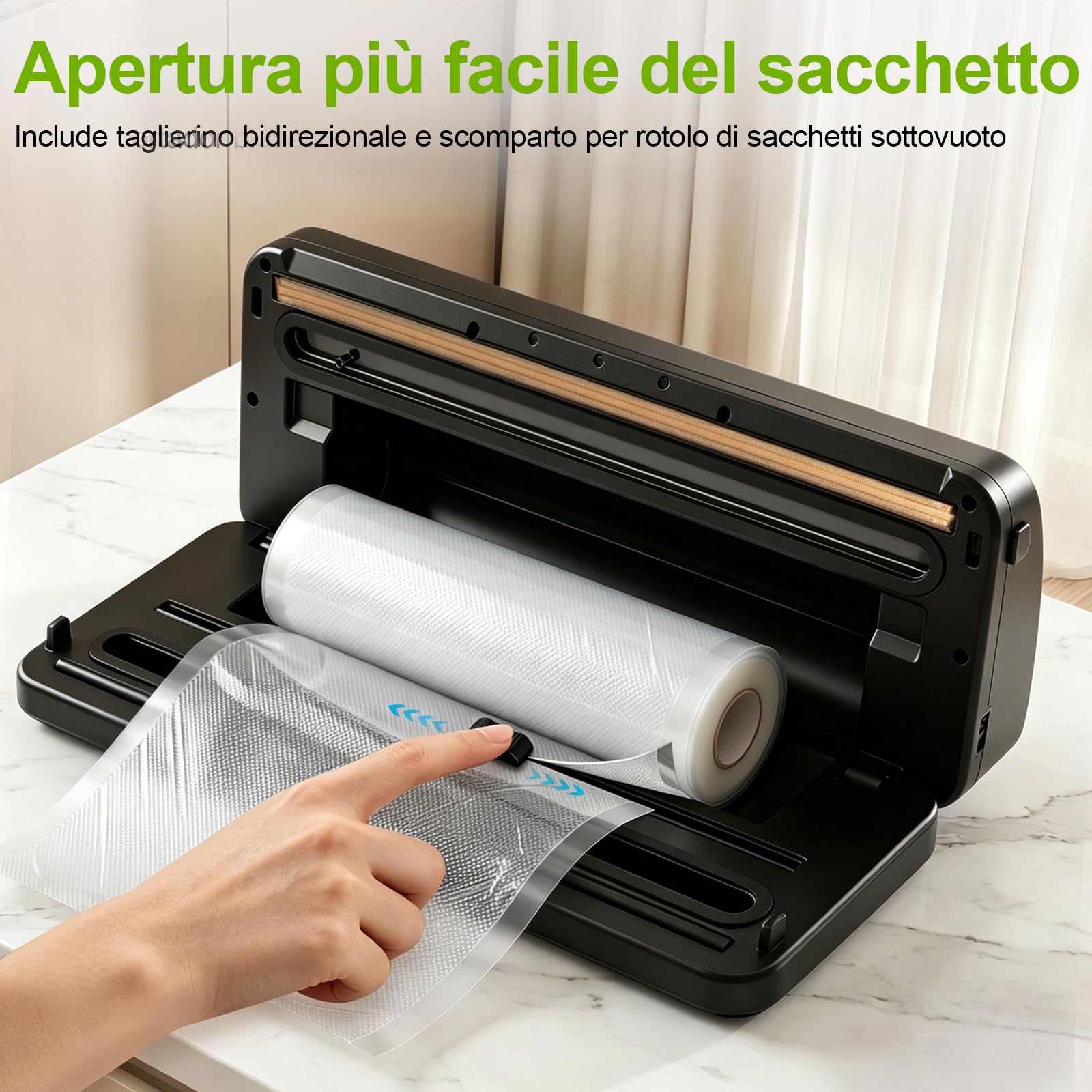 Macchina Sottovuoto Alimenti, Automatica Macchina per sottovuoto a secco/umido, Vacuum Sealer Professionale con taglierina integrata, 20 sacchetti & 1 sacchetto arrotolato e tubo per sottovuoto