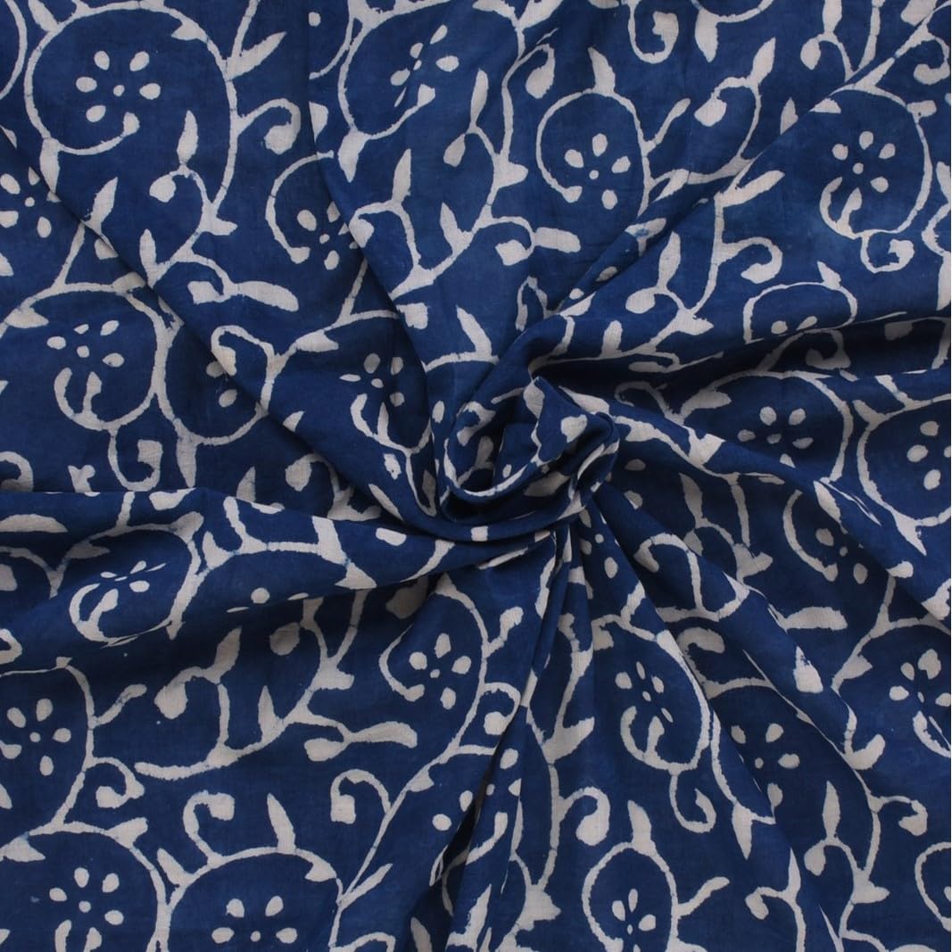 Trade Star 3 Yard Indigo Fabric 100% Cotton Fabric by the Yard Hand Block Printed for Dressmaking Indian Floral Print Fabric for Crafting Beautiful Textile for Women Width 44 Inches