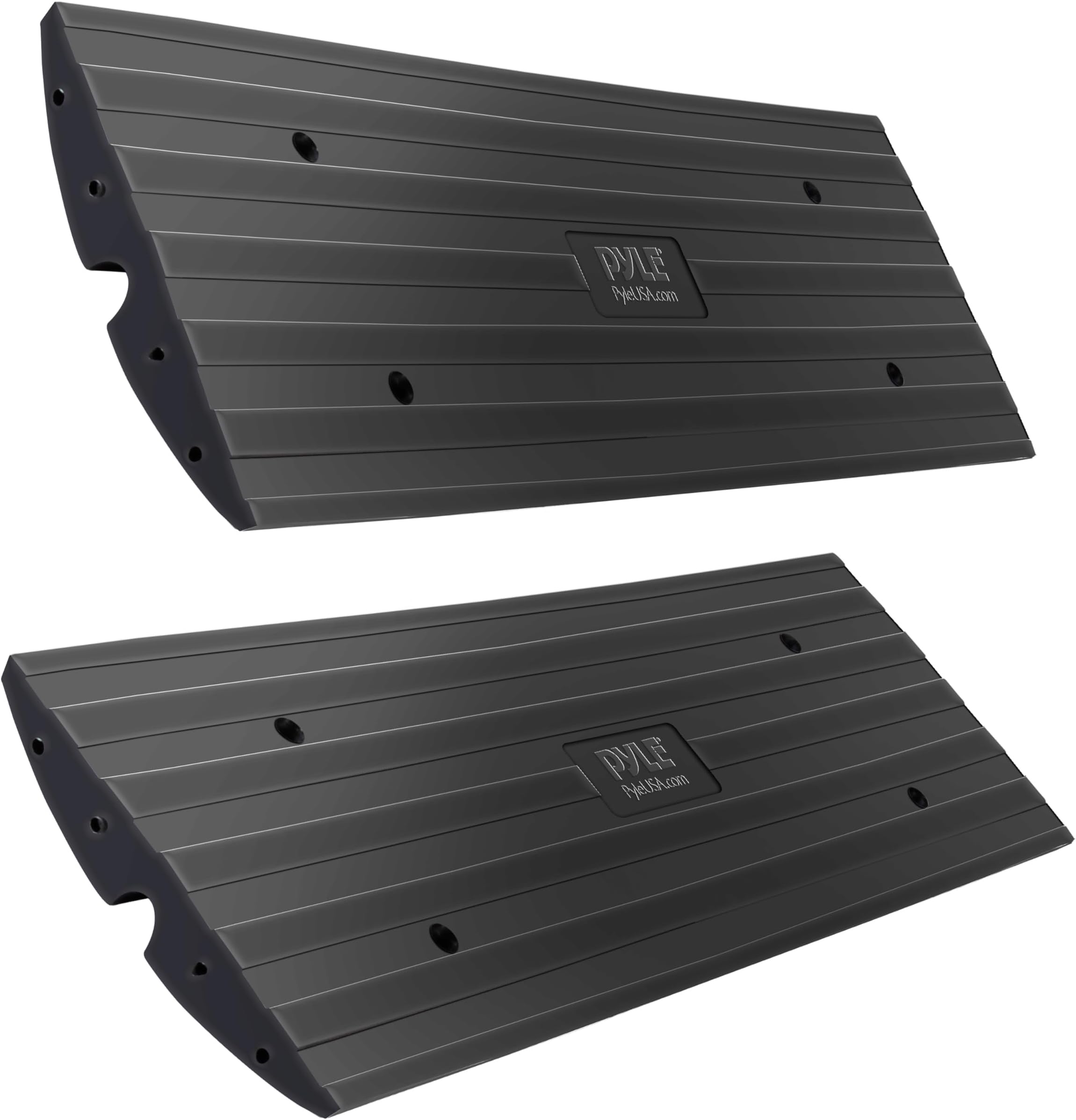 Pyle Car Vehicle Curbside Driveway Ramp - 4ft Heavy Duty Rubber Threshold Bridge Tracks Curb Ramps, 2 Pieces Set (for Car, Truck, Scooter, Bike, Motorcycle, Wheelchair Mobility), Black