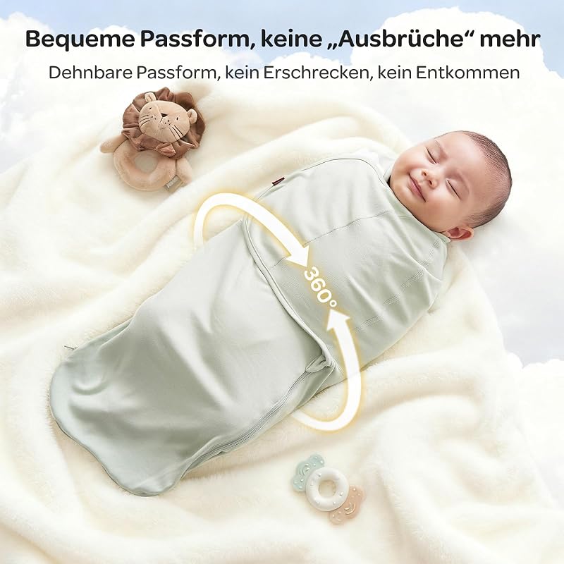 Sac de dormit pentru bebeluși Momcozy cu închidere silențioasă, 0-3 luni, reduce reflexul Moro, 2 bucăți, albastru și verde